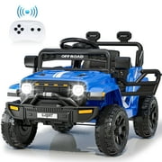 Funcid 12 Volt Ride on Truck, Ride on Toys for Toddlers with Remote Control, Electric Cars, Ride on Cars w/ 3-point Safety Belts, Built-in Music, Bright LED Headlights, Spring Suspension, Blue